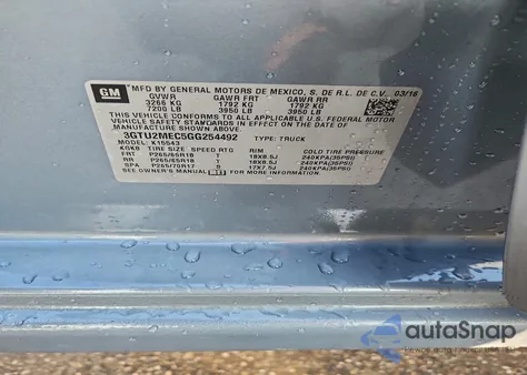 2016 GMC Sierra K1500 Sle from USA, damaged, VIN 3GTU2MEC5GG254492